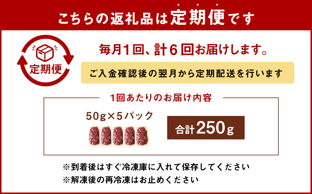 【6ヶ月定期便】 馬肉さくらユッケ250g（50g×5パック） 合計1.5kg 馬刺 馬刺し おつまみ