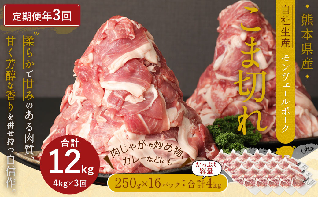 
【 定期便 年3回 隔月】 モンヴェール ポーク こま切れ 4kg (250g×16)
