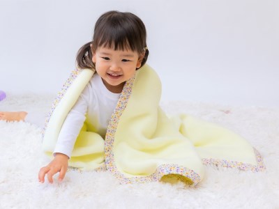名入れ可 綿100% ベビー毛布 (クリームイエロー／花) 85×115cm 毛布の町泉大津市産 N-MM400 [3340] | ベビーブランケット ベビーブランケット