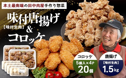 佐多の田中肉屋 味付唐揚げとコロッケ 2種 食べ比べ セット 冷凍便 TA-404 | 国産 鶏肉 骨なし お惣菜 手作り から揚げ 揚げるだけ コロッケ 大容量 おかず 弁当 おつまみ 簡単調理 産地直送 鹿児島県 南大隅町 田中精肉店