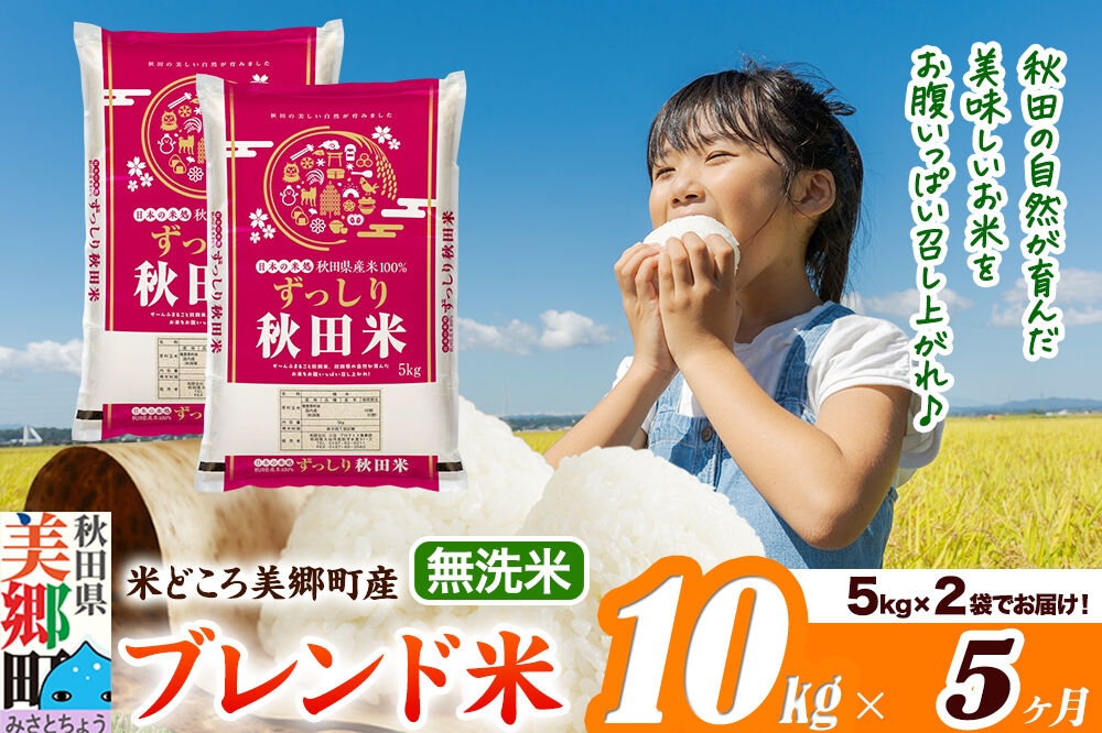 
                  米《定期便5ヶ月》ブレンド米【無洗米】精米 10kg（5kg×2袋）秋田県美郷町産 [5kg袋 お米 こめ ご飯 ごはん 米どころ 秋田県産 美郷町]
                