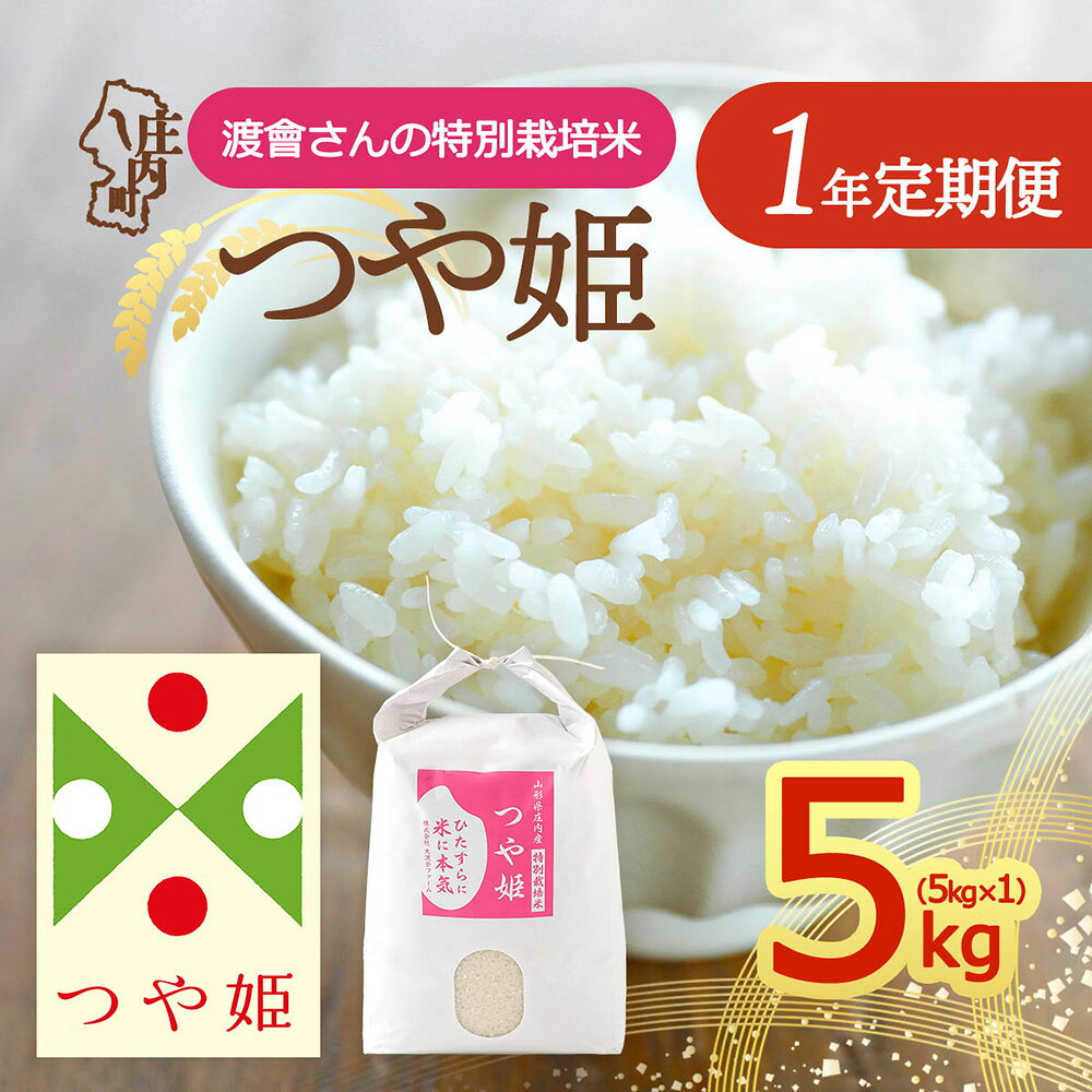 【ふるさと納税】【定期便】＜令和8年産＞渡會さんのうまい米 つや姫 5kg×1年間 特別栽培米 毎月お届け 山形県庄内町産 庄内米 ブランド米 米 お米の定期便 ごはん 粘り 甘み 香り 粒が大きい 大渡会ファーム【毎月中旬発送】