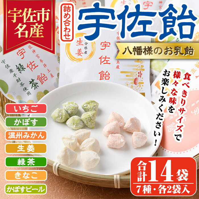 【ふるさと納税】宇佐飴 詰め合わせ(14袋)あめ お菓子 おかし おやつ 苺 いちご かぼす 温州みかん しょうが 生姜 緑茶 きなこ きな粉 かぼすピール【112800501】【岡部商事】