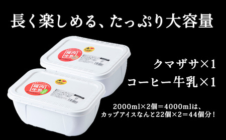 【業務用】稚内牛乳アイスクリーム2000mクマザサ×コーヒー牛乳2個セット【配送不可地域：離島】【1327664】