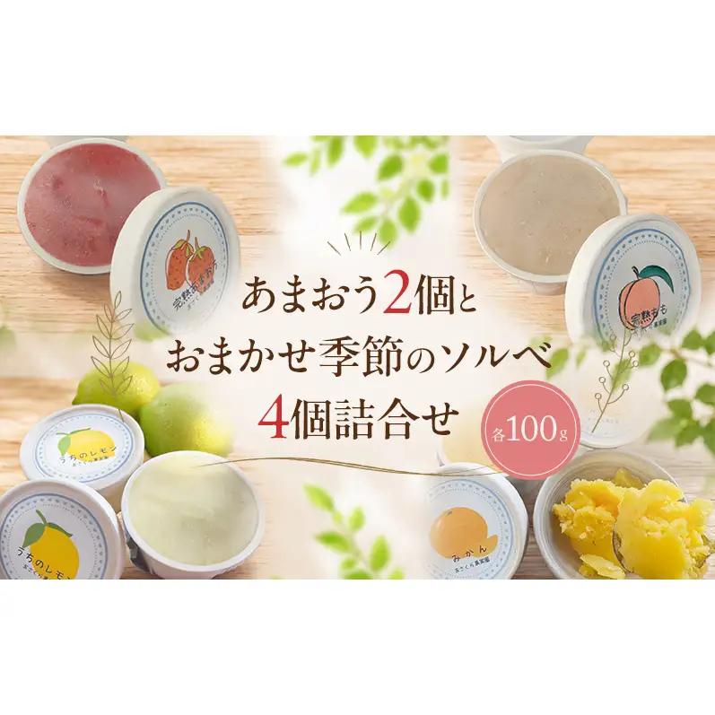 自家栽培果実 ソルベ 詰合せ あまおう2個とおまかせ季節のソルベ4個＜Cafe 楓＞ 果実 苺 イチゴ