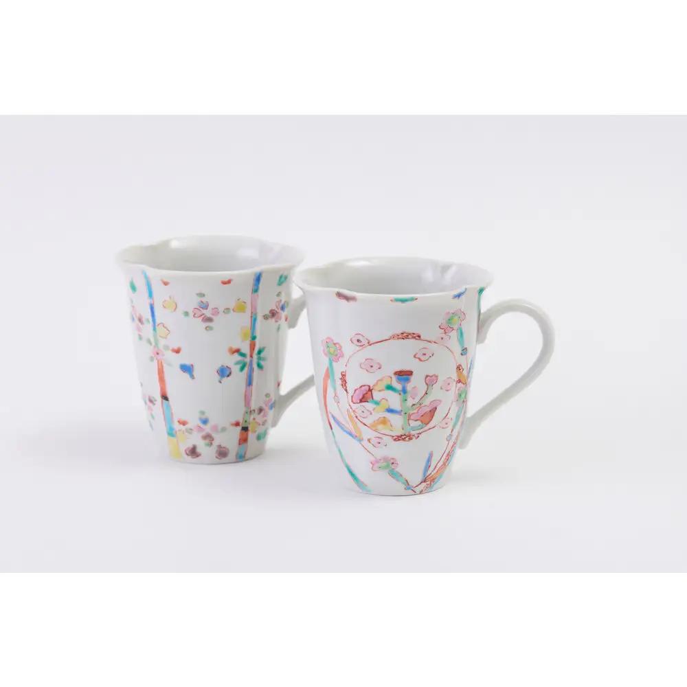 九谷焼ペアマグカップ　華メルヘン「銀舟窯」