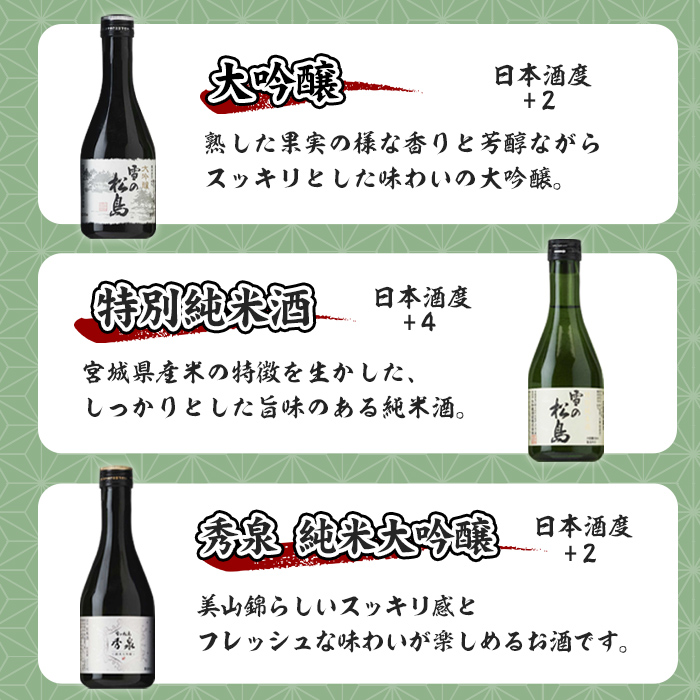 雪の松島 飲み比べセット 300ml×6本 日本酒 飲み比べ セット 純米大吟醸 純米吟醸 純米酒 本醸造 お酒 宮城県【大和蔵酒造株式会社】ta312