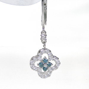 ピアス プラチナ Pt900 ダイヤモンド ブルーダイヤ 0.86ct クローバー フレンチフックピアス レディース 四つ葉 花 フラワー 揺れるピアス キャッチレス クリスマス ジュエリー 【f28