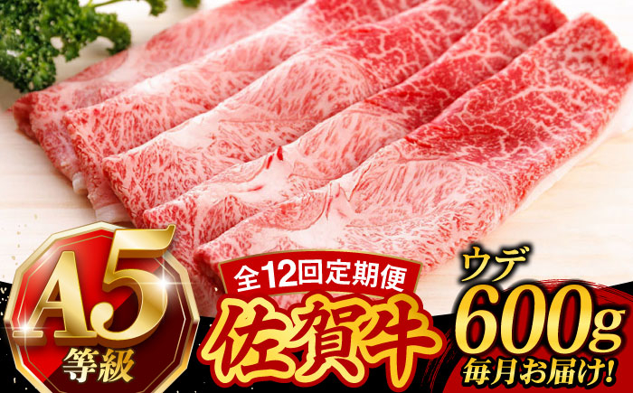 
【12回定期便】佐賀牛 A5 すき焼き しゃぶしゃぶ 600g ウデ /焼肉どすこい [UCC018] 牛肉 肉 赤身 うで スライス
