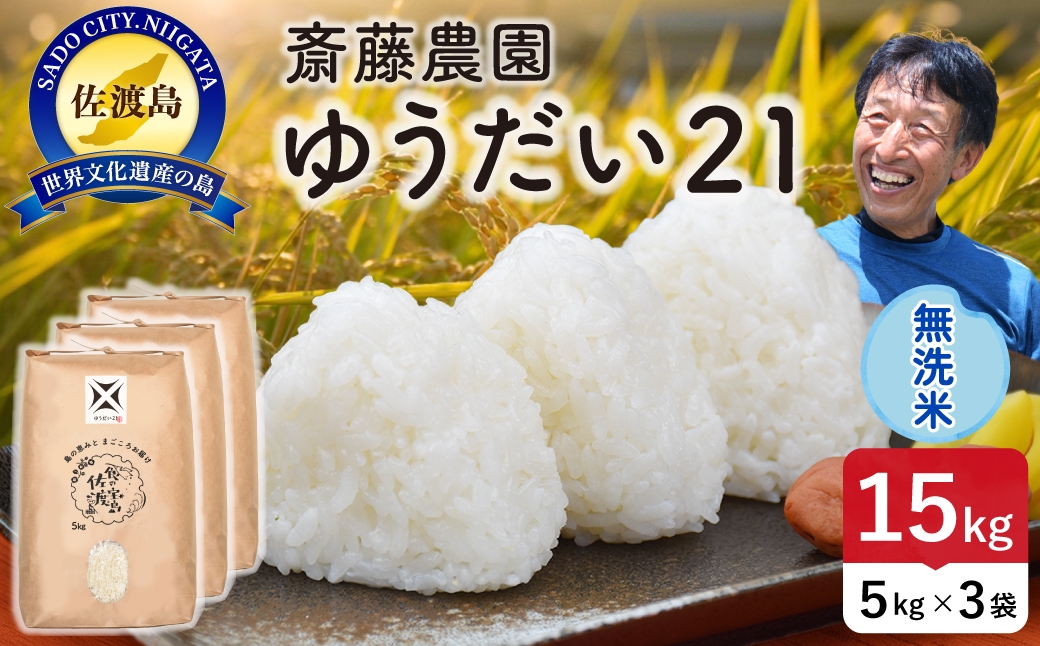 
                  佐渡島産ゆうだい21 無洗米15kg（5kg×3袋）令和7年産 単一原料米 宇都宮大学育成品種 | 新潟県産ゆうだい21 新潟産ゆうだい21 佐渡産ゆうだい21 ゆうだい21 ユウダイ21 お米 米 無洗米 むせんまい 精米 ブランド米 おこめ コメ 15キロ にいがた さど 新潟県 佐渡市
                