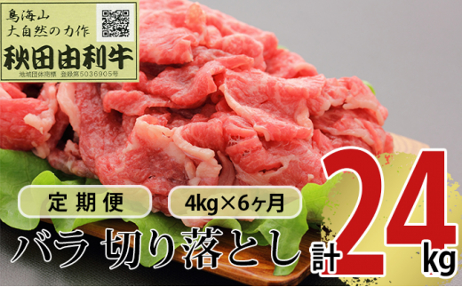 
《定期便》6ヶ月連続 秋田由利牛 バラ切り落とし 4kg（1kg×4パック）
