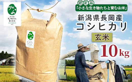 25-7GC101【玄米】新潟県長岡産コシヒカリ10kg【「小さな生き物たちと育むお米」認証品】