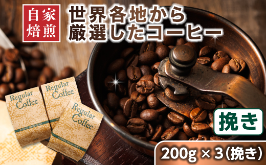 ベンデドール 自家焙煎 珈琲豆 店主おまかせ プレミアム コーヒーセット 200g×3個 【挽き】