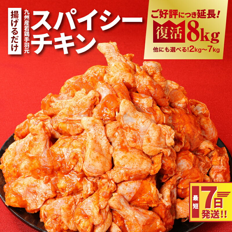 訳あり！九州産若鶏手羽元 揚げるだけスパイシーチキン8kg【宮崎県木城町】