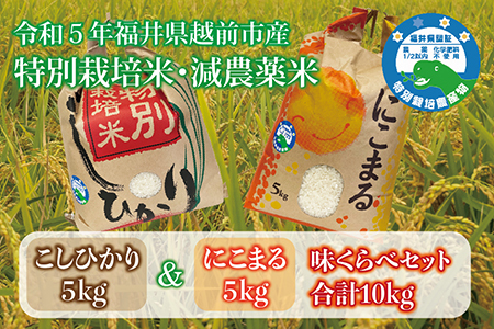 【味くらべ】令和6年度産・新米 福井県越前市産コシヒカリ&にこまる 福井県特別栽培米 各5kg