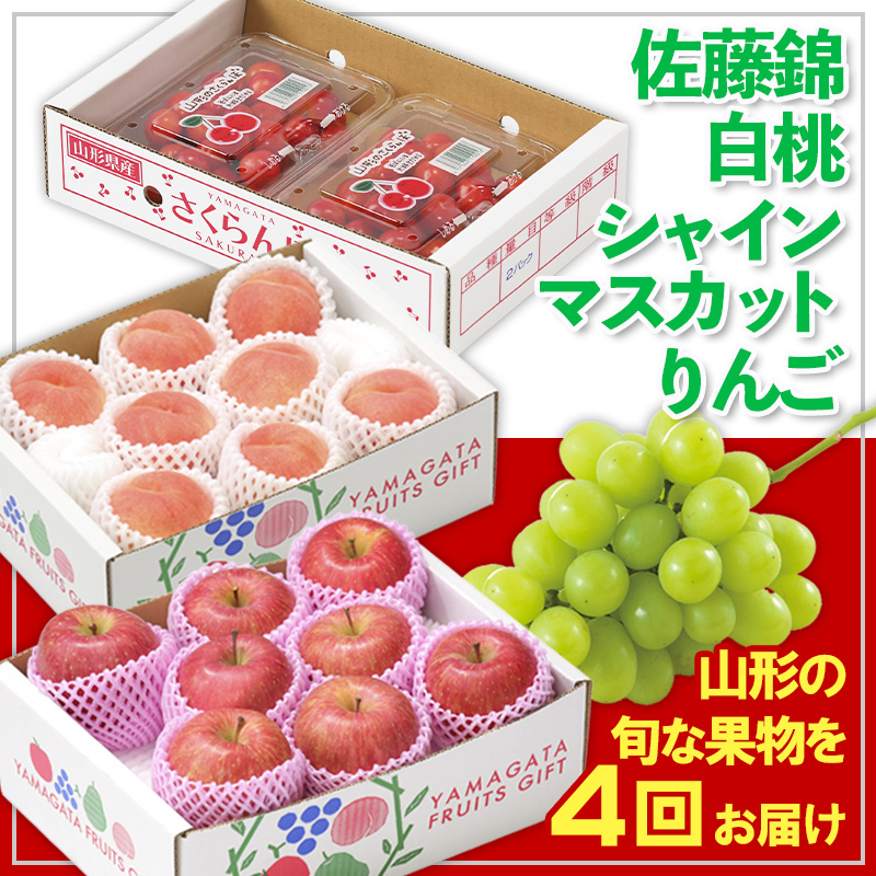 【定期便4回】☆フルーツ王国山形☆佐藤錦・白桃・シャインマスカット・りんご 【令和8年産先行予約】FS25-674