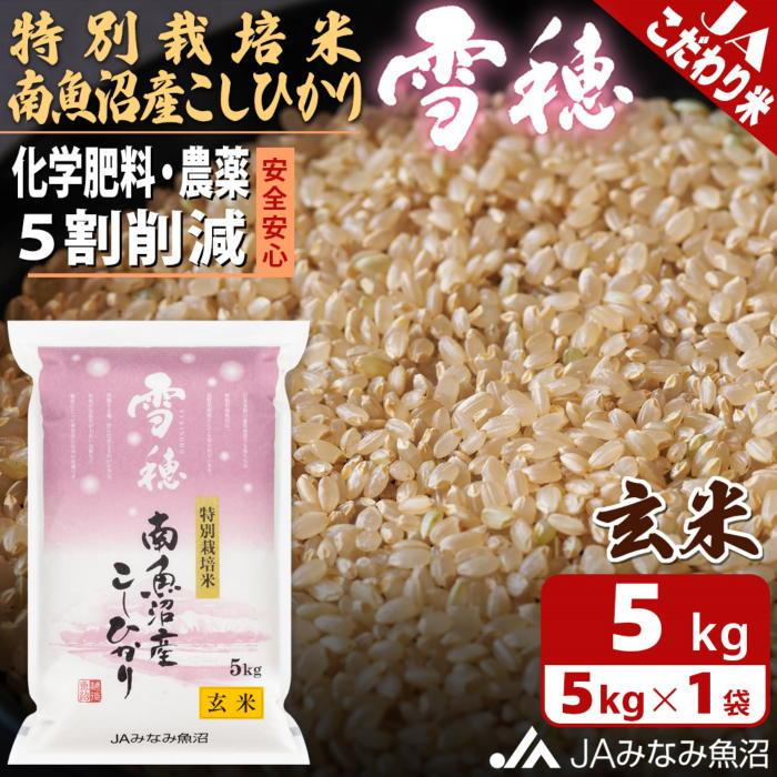 【ふるさと納税】【令和8年産＼新米／】特別栽培米南魚沼産こしひかり「雪穂」玄米 5kg ≪農薬5割削減 特A獲得日本一産地 精選玄米 もっちり甘い 南魚沼産コシヒカリ コシヒカリ こしひかり 銘柄米 玄米 ブランド米 南魚沼産 新潟米 高評価 甘み 国産米 産地米 家庭米 ご飯≫