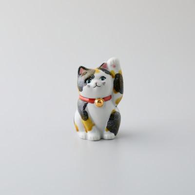 ふるさと納税 能美市 九谷焼　まねき猫　左手　黒華彫ミケ　宮村志晏作
