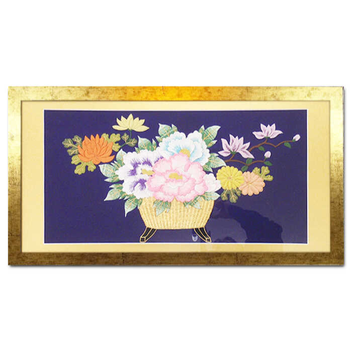 【ふるさと納税】額装用 日本刺繍 「花かご」台生地「紫」×額装「ゴールド」 刺繍 伝統工芸 愛西市/百武打敷店[AEBR012]