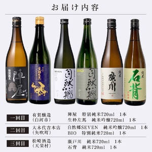 【定期便】ふくしまの日本酒 3市町村の純米酒 3ヶ月連続お届け (白河市・矢吹町・天栄村) F24R-057