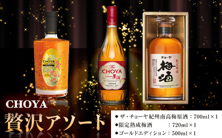 【先行予約】贅沢アソート Gold Edition 500ml 限定熟成梅酒 720ml The CHOYA 紀州南高梅原酒 700ml 羽曳野商工振興株式会社《12月中旬より出荷予定(土日祝除く)》チョーヤ 贅沢アソート チョーヤ 梅酒 チョーヤ 原酒 チョーヤ 飲み比べ 大阪府 羽曳野市 南河内 送料無料 産地直送