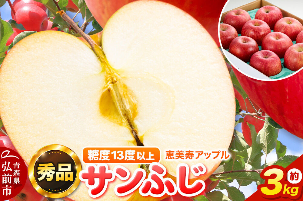 【26年12月発送】りんご サンふじ【秀品】約3kg 糖度13度以上 先行受付 青森県 弘前市 果物 フルーツ 林檎 リンゴ くだもの ギフト 贈り物 [先行予約 産地直送 アップル おいしい 果実 