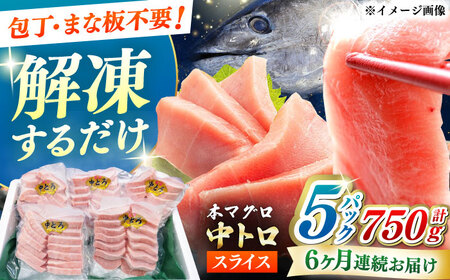 【全6回定期便】本マグロ 中トロ スライス 5P(750g) 《対馬市》【対海】 中とろ まぐろ マグロ 鮪[WAH046]