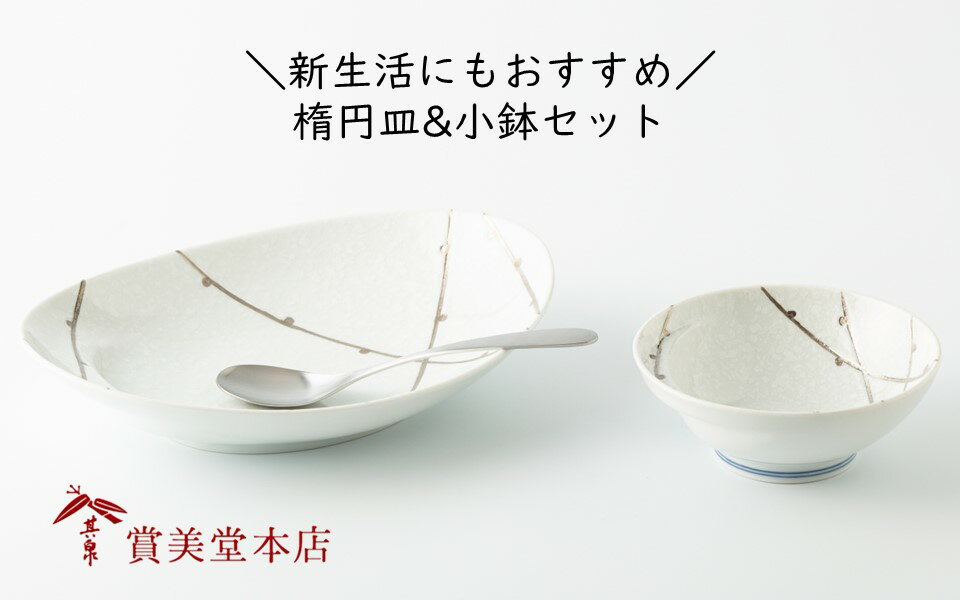 【ふるさと納税】有田焼 其泉 楕円皿 小鉢 樹氷 2点セット【賞美堂本店】器 うつわ 食器 皿 小鉢 ボウル 2枚 多用途 和モダン 冬 季節 自然 贈答 ギフト 電子レンジ対応 食洗機対応 35000円 3.5万円 A35-586