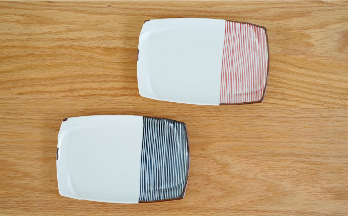 【波佐見焼】ハーフライン ペア 長角皿 プレート【団陶器】 [PB82]