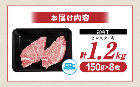 宮崎牛ヒレステーキ150g×8枚_94-N201_(都城市) 宮崎牛 宮崎県産 ヒレ ステーキ肉 ミヤチク 黒毛和牛 冷凍