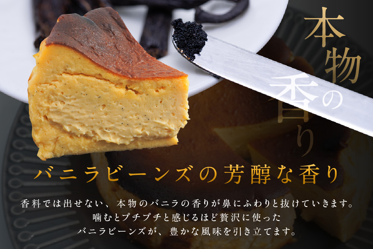 バニラがプチプチ芳醇に香る　濃厚ねっとりバスクチーズケーキ