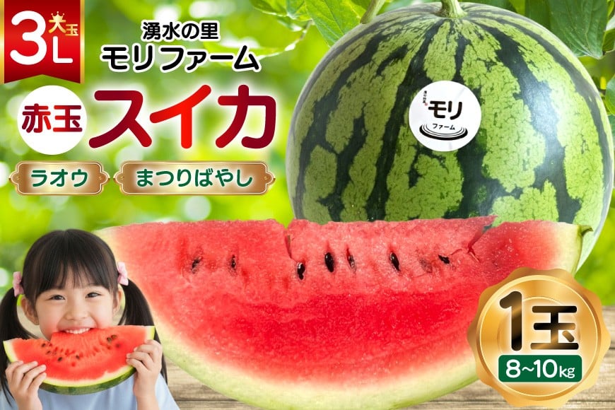 
            AJ455 【令和8年度出荷分】 湧水の里 モリファーム 赤玉 スイカ ラオウ まつりばやし 3L 8～10kg 1玉 [ 先行予約 数量限定 すいか スイカ 西瓜 フルーツ 果物 長崎 長崎県 島原市 ]
          