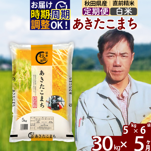 ※令和7年産※《定期便5ヶ月》秋田県産 あきたこまち 30kg【白米】(5kg小分け袋) 2025年産 お届け時期選べる お届け周期調整可能 隔月に調整OK お米 みそらファーム