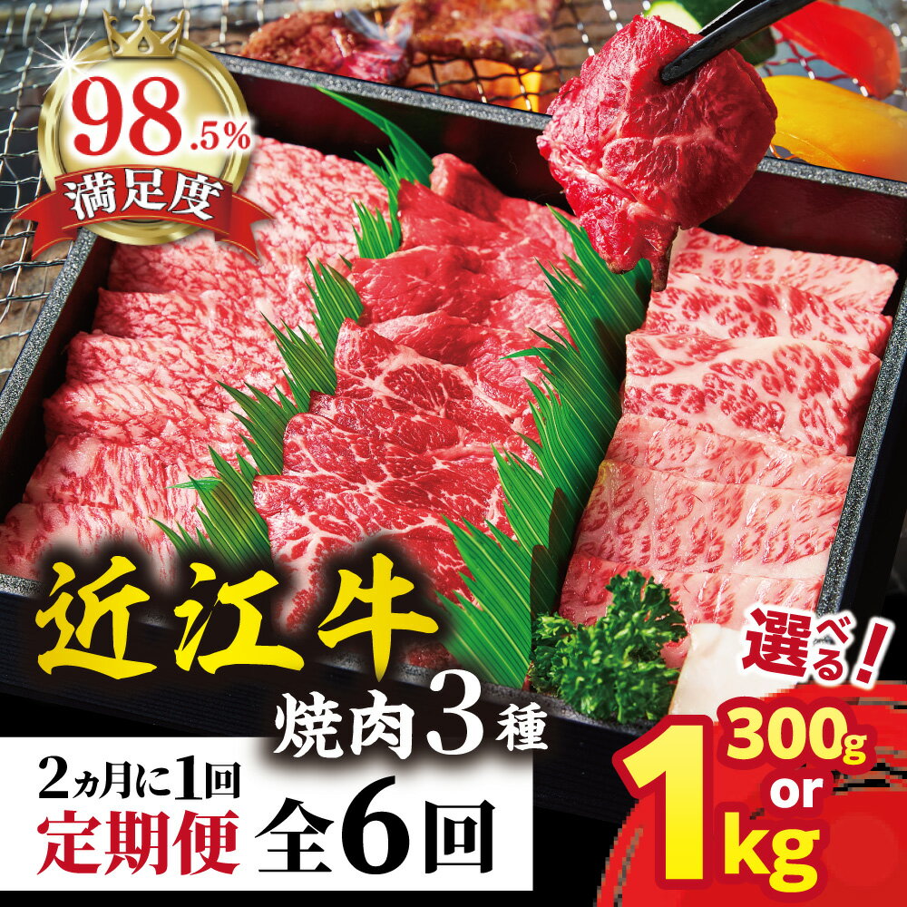 【ふるさと納税】【定期便】2か月に1回 特撰近江牛定期便 焼肉3種食べ比べセット 全6回 焼肉3種盛り 選べる量　300g / 1kg 牛肉 国産 近江牛 焼肉 赤身 ステーキ 近江フードJAPAN 冷凍