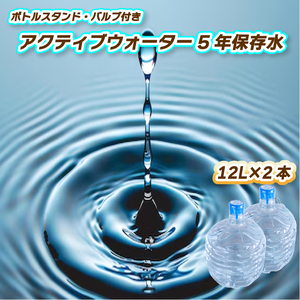 アクティブウォーター5年保存水12L×2本 ボトルスタンド・バルブ付き | 保存水 備蓄 長期保存用 非常用 非常 防災用 災害用 5年 長期保存 災害 保存 ラベルレス 防災 ペットボトル 愛媛県 松山市【PG001】