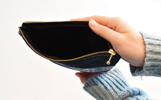 デニム ポーチ〈ボーダー柄〉【PLAYFULATTE】 [OBO001]