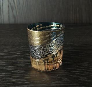 砂金切子グラス（漆技）　ダークブルー