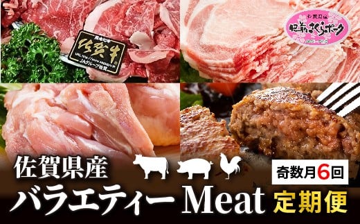 【定期便6回】佐賀県産 バラエティー Meat定期便 6回配送 | 肥前さくらポーク 豚ロース しょうが焼き用 骨太有明鶏 モモ肉 佐賀牛 切り落とし ハンバーグ 豚ロースとんかつ トンテキ用 _k-4