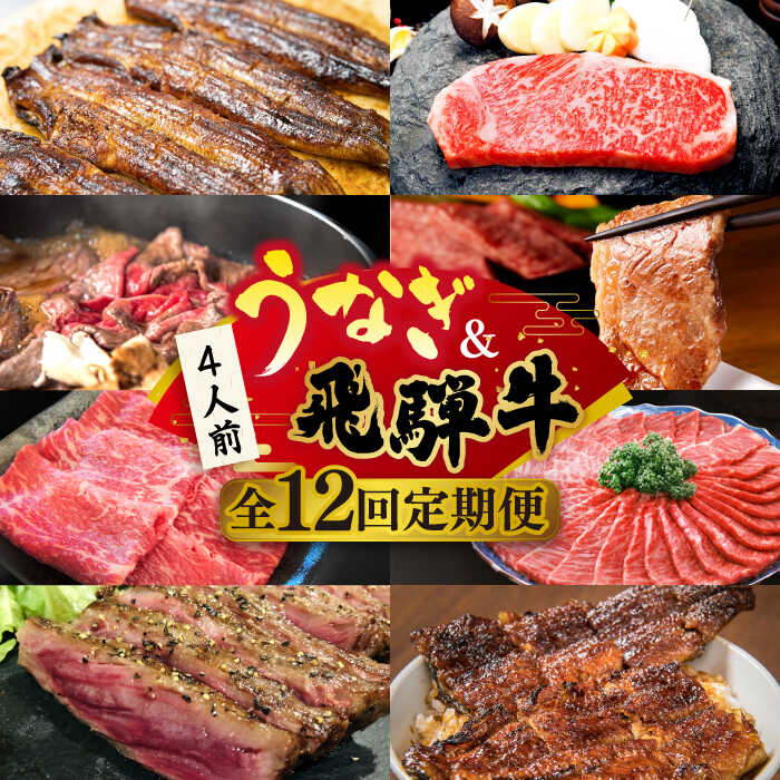 【ふるさと納税】【全12回定期便】うなぎと飛騨牛 スタミナ"超"がつん！ 贅沢 うな牛 定期便 4人前 ステーキ 鰻 高級 / 多治見市ふるさと納税 [TDA010]