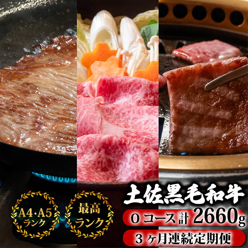 【ふるさと納税】 【3回定期便】土佐黒毛和牛 食べ比べ 2660g (計2kg以上) | Oコース 厳選 国産 和牛 すき焼き ステーキ 焼き肉 お肉 霜降り 牛肉 ウデ肉 サーロイン リブロース 人気 小分け 数量限定 3ヵ月 頒布会 老舗 たけうちミート 高知県 須崎市 TM17000