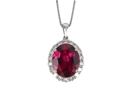【一点もの】ロードライトガーネット（6.61ct）ダイヤモンドプラチナペンダント　R86　K05142-H