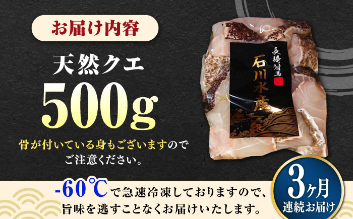 【全3回定期便】【 対馬産 】 天然 クエ 500g （切り身）《対馬市》【石川水産】 鍋 水炊き 鮮度抜群 海鮮 クエ 天然クエ [WAB018]