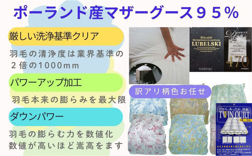 訳あり羽毛布団 シングル  羽毛掛け布団 ポーランド産マザーグース95 羽毛ふとん 羽毛掛けふとん 二層 ダウンパワー470  本掛け羽毛布団 本掛け羽毛掛け布団 寝具 冬用羽毛布団 訳アリ【BE11