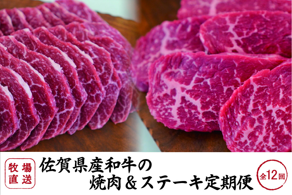 
            【定期便セット】全12回 佐賀県産和牛の焼肉＆ステーキセット / 焼肉用赤身600g、ステーキ用赤身600g TOMMY BEEF
          