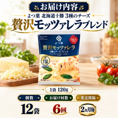 【2ヵ月毎定期便】よつ葉北海道十勝　3種のチーズ《贅沢モッツァレラブレンド》 12袋全6回【配送不可地域：離島】