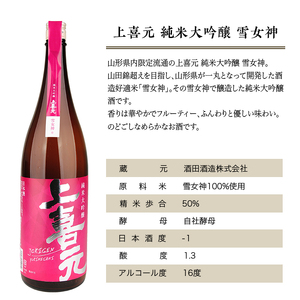 SF0230　上喜元 山形県内限定流通品 3種飲み比べセット　計3本(各1800ml×1本)