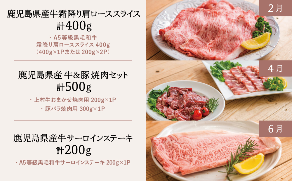 【定期便全6回】情熱牧場 鹿児島県産お肉の定期便 トライアルコース お肉 ステーキ すき焼き しゃぶしゃぶ A5等級 黒毛和牛 牛肉 豚肉 焼肉 定期便 冷凍 カミチク 南さつま市