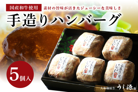(冷凍) 肉料理 うし源の手造り ハンバーグ 5個入 ／ 130g×5個 黒毛和牛 国産豚 ビーフ 時短レシピ お弁当 ハンバーガー キャンプ バーベキュー 父の日 母の日 お中元 贈答用 贈り物 暑中見舞い 手土産 ギフト お歳暮 奈良県 宇陀市 ふるさと納税