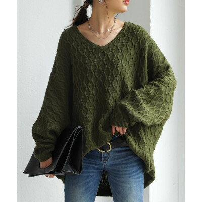 【ふるさと納税】【ANTIQUA/アンティカ】アラン柄 ドルマンニット モスグリーン(PN-00310-66-F)【1639377】