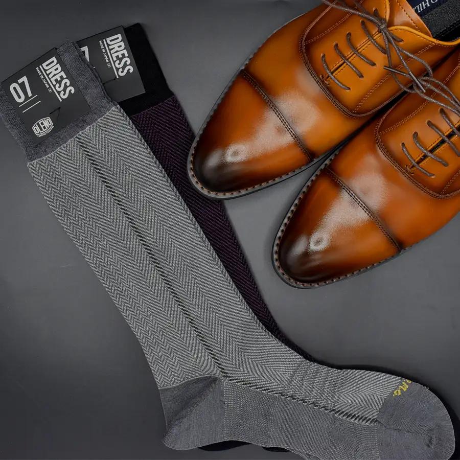 OLENO DRESS SOCKS 「NOBLE ソックス」 2足セット 24～26cm  オリジナルバック付（ヘリンボーン/パープル ヘリンボーン/グレー）///ビジネス スーツ オフィス おしゃれ